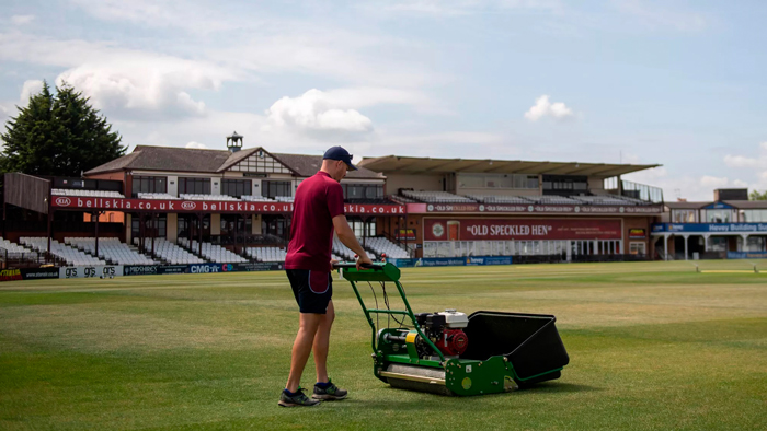 Northamptonshire County Cricket Club green being tended